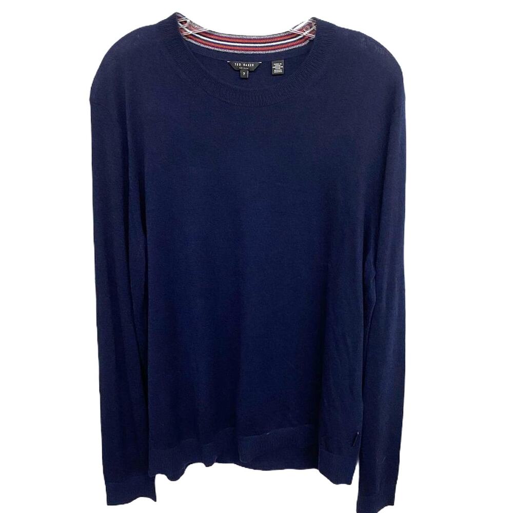 Ted Baker Navy Blue Crew Neck Wool Cashmere Sweater Long Sleeve Men's 3XL TB7
